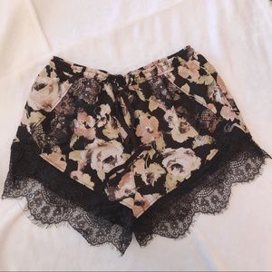 Floral Lace Trim Shorts
